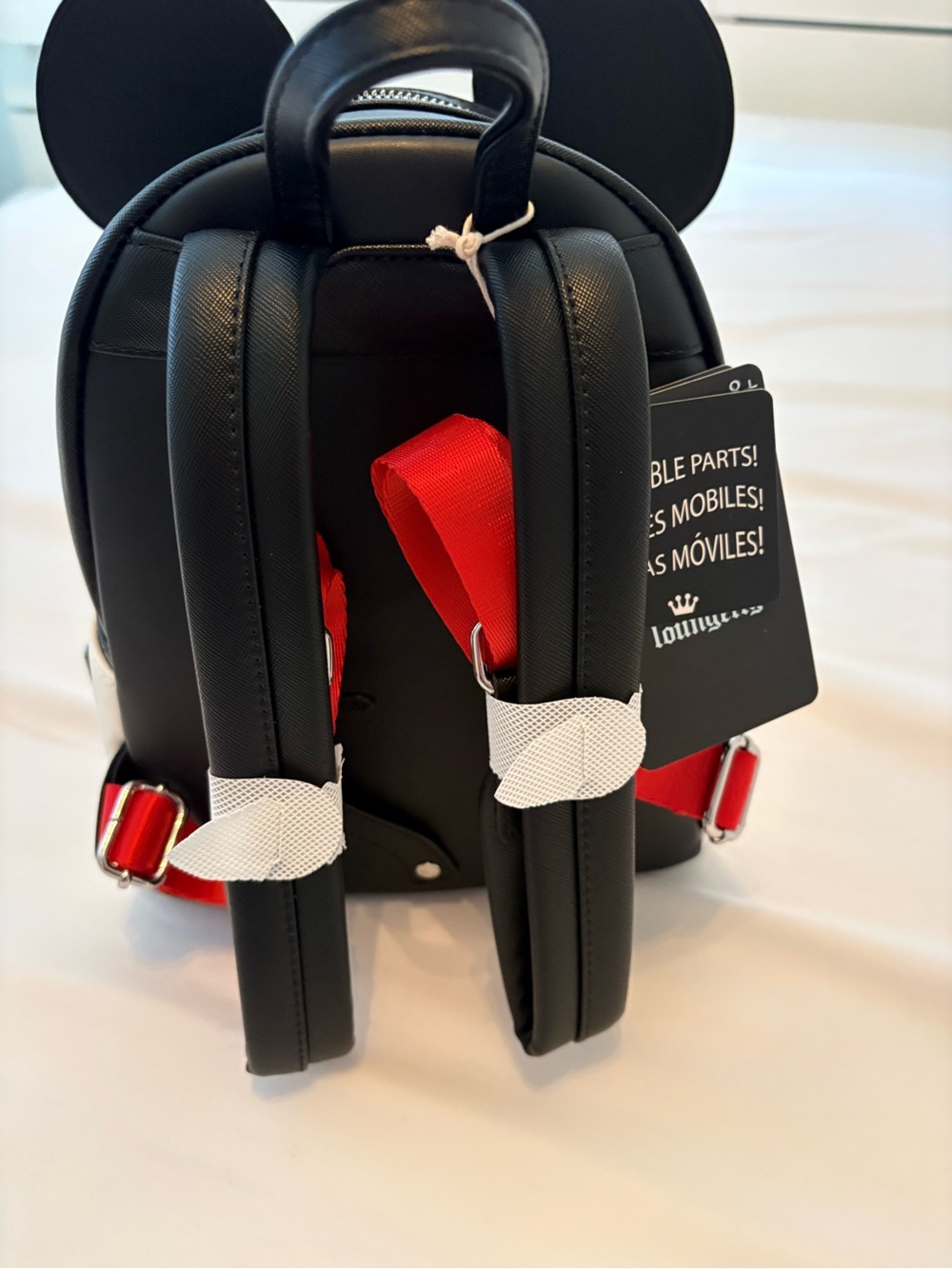 Loungefly Black Mini Backpack with Red Straps and Mouse Ears